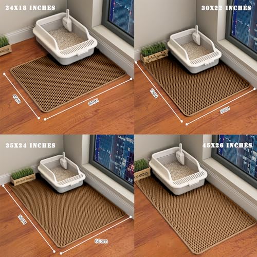HCY&WLD Cat Litter Mat, Honeycomb Double Layer Cat Litter Trapping Mat, Waterproof Urine Proof Non-Slip, Scatter Control, Less Waste, Easier to Clean (Brown, 35" X 24") - color: Brown
