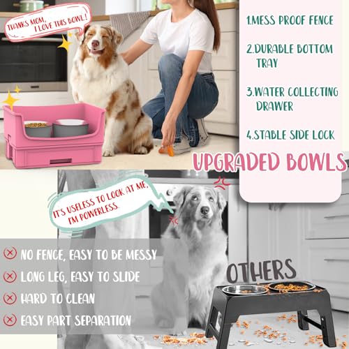 Mess Proof Dog Bowls, No Mess Dog Food and Water Bowl Set, No Spill Pet Feeder with 2 Stainless Steel Bowls for Medium Dogs - color: Pink, size: Medium