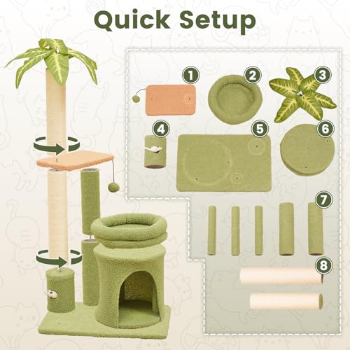 Cat Tree Tower with Scratching Post, Indoor 36in Medium Kitty Climbing Frame with Perch, Cave, Ball Toys, Multi Functional Kitten Climber and Scratcher, Stable Stand and Space Saving Design