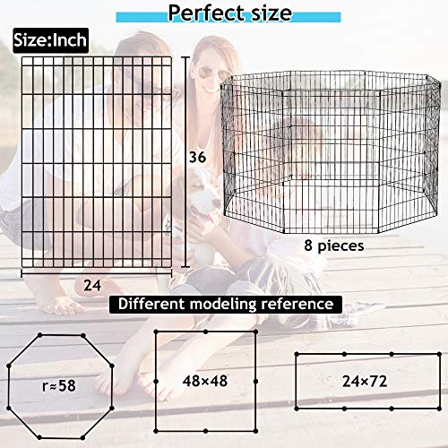 Dkeli Pet Playpen, 8 Panel Metal Portable Foldable Indoor Outdoor Cat Puppy Exercise Pen Folding Animal Wire Yard Dog Fence Crate Kennel for Small Medium Large Dog - size: 36"x8 Panels