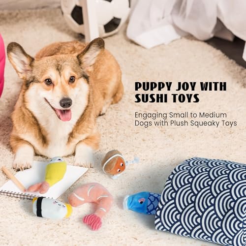 Nocciola 10 PC Sushi Squeaky Small Dog Toys, Cute Stuffed Puppy Toys with Bag, Plush Dog Squeaky Toy for Small Medium to Keep Them Busy - style: Sushi Dog Toys
