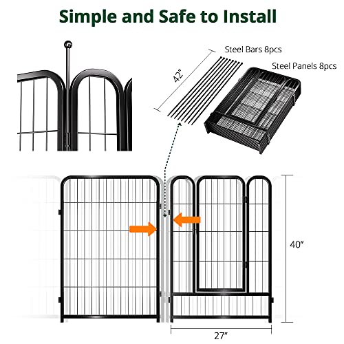 PawGiant Dog Fence Playpen 24”/32”/40” Indoor Outdoor for Small/Medium/Large Dogs, Metal Pet Puppy Cat Exercise Fencing Gate Crate Cage Outside RV, Camping, Yard, Garden - style: 8 Panel