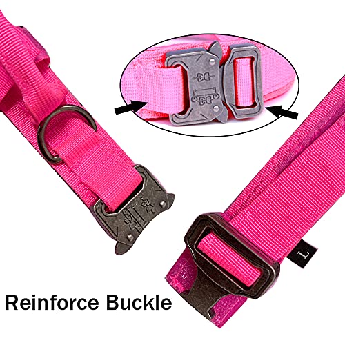 Tactical Dog Collar and Leash Set Adjustable Military Nylon Dog Collar with Control Handle and Heavy Duty Metal Buckle for Large Dogs(Pink S - color: Pink SET(collar+leash), size: Small (Pack of 1)