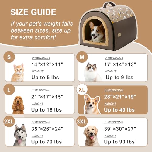 Jiupety Indoor Dog House, 2-in-1 Portable Foldable House Bed with Cover, Pet Tent & Cave Bed for Medium Dogs, XL(28"×21"×19"), Up to 40 Lb, Brown - style: XL