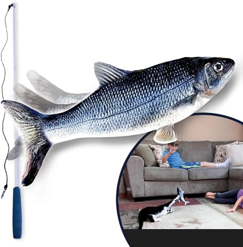 Ontel Flippity Fish Interactive Cat Toy with Catnip & Fishing Pole - Touch Activated, Rechargeable Pet Toy to Help Reduce Stress & Bad Behavior (Pack of 1) - As Seen On TV - size: Pack of 1