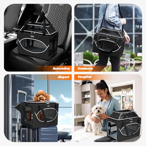 Top-Expandable Pet Carrier 18x11x11Inch Delta American United Airline Approved Underseat to 15lbs Stable Car Travel Carriers for Small Dogs Cats with Locking Safety Zippers Anti-Scratch Mesh - color: Black, size: 18"x11"x11"