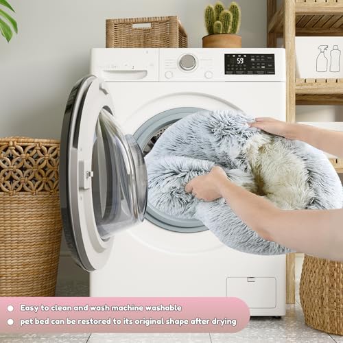 SUOXU Anti-Anxiety Cat Bed, Plush Hooded Cave, 20 in Diameter, Suitable for Small to Medium Pets, Pink - color: Pink