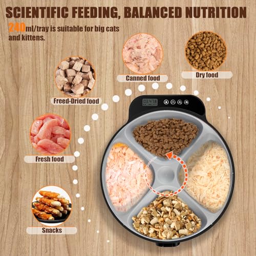 Automatic Wet Food Cat Feeder, Auto Refrigerated Wet Foods Feeder for Cats Dogs 4 Meal Timed Fresh Foods Dispenser with 2 Ice Packs Small Pet Feeders for Kitty Puppy Automatic Cat Dog Food Bowl Black - color: Black