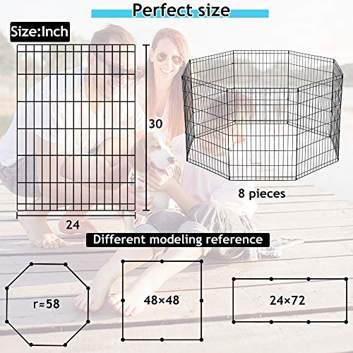 Puppy Playpen Dog Fence Pet Playpen 8 Panel Metal Portable Foldable Indoor Outdoor Pet Exercise Pen Animal Wire Yard Crate Kennel Pets Playpen for Small Medium Large Dogs - size: 30"x8 Panels