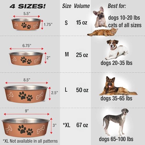Loving Pets Bella Dog Bowls- Stainless Steel Dog & Cat Bowls - Spill Proof Dog Food Bowl, Cat Bowl, Puppy Essentials & Pet Supplies Great for Home & Travel (Medium 20-35 lbs, Copper) - color: Copper, size: Medium (20-35lbs)