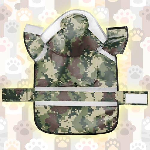 Dog Raincoat, Adjustable Rain Jacket with Hooded Double Layer for Large Medium Small Dogs Puppies, Lightweight Waterproof Rain Coat Poncho with Reflective Stripe Mosaic Camouflage Green,XXL - color: Camouflage Green, size: XX-Large