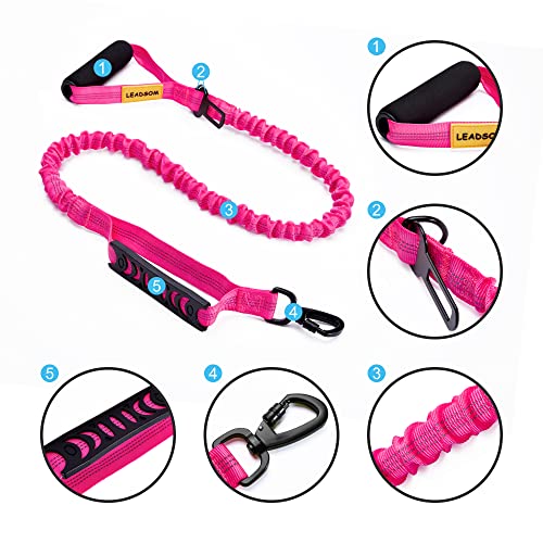 6FT Highly Reflective Heavy Duty Elastic Bungee Medium and Large Dog Leash Shock Absorbing with Comfortable Padded Handle and Traffic Handle Suitable for Training Hot Pink - color: Hot Pink