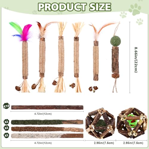 WOUSEDO Catnip Chew Toys for Cats, 24 Pack Cat Toys with Silvervine Sticks, Natural Silvervine Stick Cage Balls & Bell Balls for Indoor Cats - size: 24 Pack