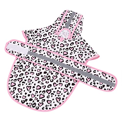 HDE Dog Raincoat Jacket Reflective Adjustable Hooded Pet Poncho Rain Coat with Leash Hole for Small to X-Large Dogs Leopard Hearts - S - color: Leopard Hearts, size: Small