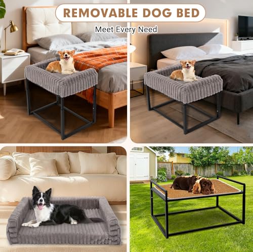 Beside Dog Bed,Adjustable Height Dog Bunk Beds,27.5''x 18''Metal Dogs Bed Frame with Washable Removable Corduroy Cover,Memory Foam Pet Bed with Sides,Medium - size: Medium