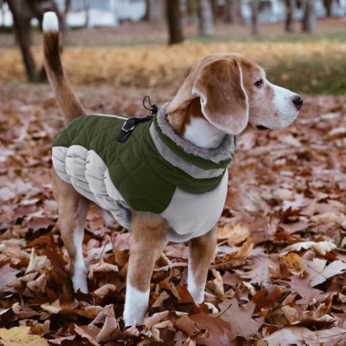 Lelepet Dog Coat Warm Dog Winter Coat Waterproof Dogs Jacket with Harness Built in Reflective Pet Fleece Vest Zip-Up Cold Weather Coats for Large Dogs Turtleneck Windproof Boston Terrier Army Green L - color: Army Green, size: Large