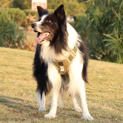 dPois Adjustable Reflective Dog Harness with Back Handle Tactical Padded Vest for Control Easy Walking Large Breed Dogs Khaki Large - color: Khaki, size: Large