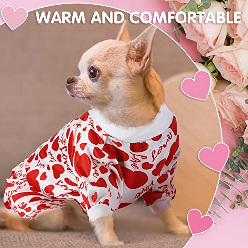 Weewooday 3 Piece Valentine's Day Dog Pajamas Dog Bodysuit & Jumpsuit Set, Heart Pattern Puppy Clothes for Puppy & Cat(S(fit 3.3-5.5lbs)) - size: S(fit 3.3-5.5lbs)