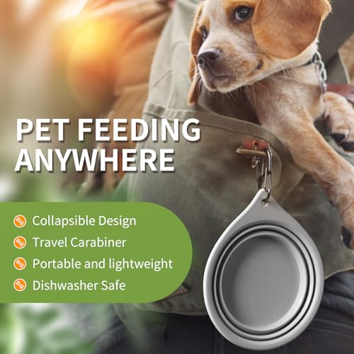 Dog Bowl Pet Travel Collapsible Bowls 2 Pack, Portable Foldable Cats Dogs Water Dish Puppy Bowl for Walking Parking Traveling, Silicone One-Piece Molded Rim No Fall Off or Crack BPA Free - color: Light grey + khaki
