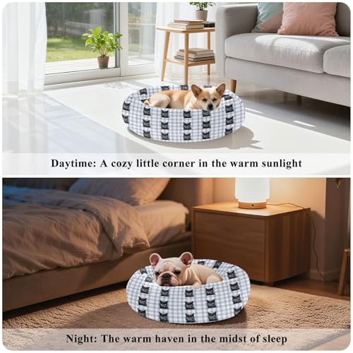 Pet Bed Cat Plaid Purple Print, 18" Small Dog Cuddler with Anti-Slip Bottom, Cute Pattern Round Sofa for Indoor Puppies & Kittens, All-Season Comfort - size: Small