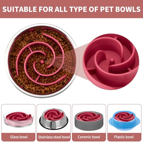 Slow Feeder Dog Bowls Insert, Animire Soft Silicone Slow Eating Dog Food Bowl for Small, Medium and Large Dogs, Compatible with Regular and Elevated Bowls - color: Rose, size: M