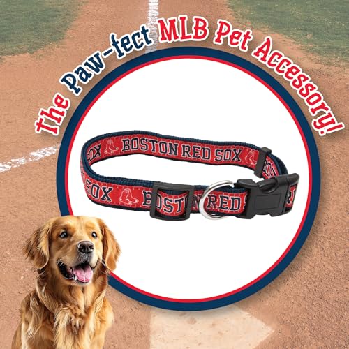 MLB Boston Red Sox Licensed PET COLLAR- Heavy-Duty, Strong, and Durable Dog Collar. Available in 29 Baseball Teams and 4 Sizes - color: Boston Red Sox, size: Large