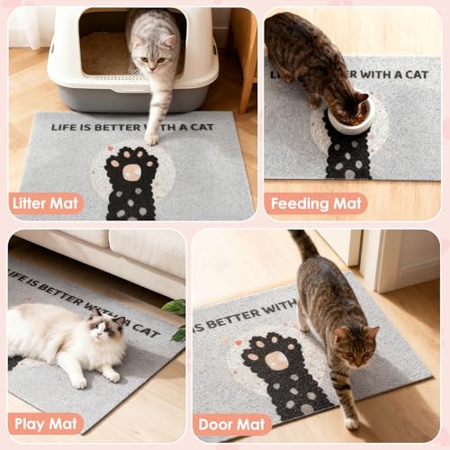Cat Litter Mat 23.3"x15.4" - Waterproof Non-Slip Litter Box Mat, Easy Clean Washable Litter Catcher with Cute Paw Design for Indoor Cats