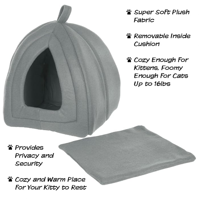 PETMAKER Igloo Soft Indoor Enclosed Covered Tent/House with Removable Grey Cushion Bed for Cats, 13.5" L X 13.5" W X 16.5" H, .85 LB