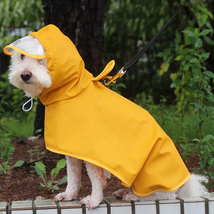 Dog Raincoat Waterproof Hooded Slicker Poncho for L to XX-Large Dogs and Puppies Yellow Rain Coat - L(L-XXL)