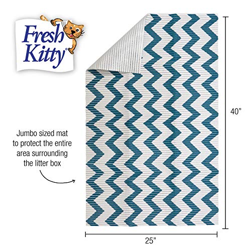 Fresh Kitty Durable XL Jumbo Foam Litter Mat – Phthalate and BPA Free, Water Resistant, Traps Litter from Box, Scatter Control, Easy Clean Mats – Chevron, Blue/White Chevron (9035) (Pack of 6) - size: 1 Count (Pack of 6)