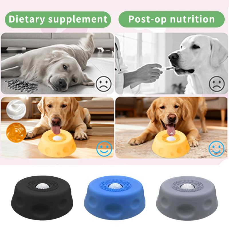 Slow Feeder Dog Lick Bowl with Rolling Ball,Anti-Slip Silicone Puzzle Feeder for Liquid Treats,Bone Broth,Yogurt,Wet Food,Anxiety Relief Enrichment Lick Toy for Large Medium Small Dogs & Cats (Black) - color: Black