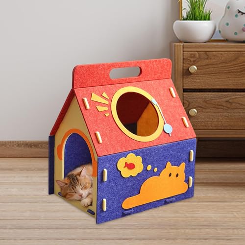 Felt Cat House Hideaway Cave Shelter, Scratch Resistant Indoor Cat Bed, Warm Spacious Play and Rest House for Cats- Style A - color: Style A