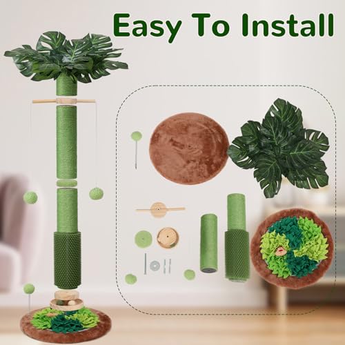 Cat Scratching Post, 40" Tall Palm Tree Scratch Post for Cats, Sisal Scratching Posts for Indoor Cats Adults with Hanging Cat Toys, Self-Grooming Brush, Snuffle Mat and Interactive Wooden Ball Track - size: 40" Tall