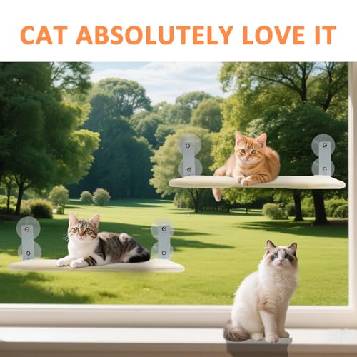 Cat Window Perch, Cordless Hammock, Fold-Up Cat Bed with Zip Closure, Easy Fold Machine Washable Seat, Sturdy Metal Frame for Cats and Kittens (Beige Breathable Mesh, Extra Large) - size: Extra Large