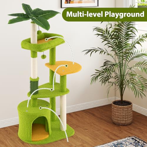 PETSITE Palm Cute Cat Tree, 48 Inches Tall with Sisal Scratching Posts, Condo, Dangling Ball, and Self Groomer, Ideal for Indoor Small & Medium Cats (19 x 16 x 48 inches) - size: 19 x 16 x 48 inches