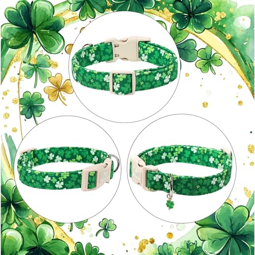 St. Patrick's Day Dog Collar for Small Dogs - Bold Green Lucky Clover Dog Collars, Cute Irish Party Shamrock Puppy Collar, Lightweight Adjustable St. Patricks Day Pet Collars XS - color: Bold Green Clover, size: XS