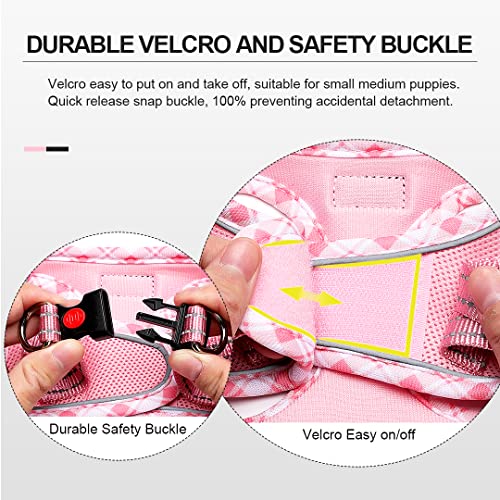 Mercano Soft Mesh Dog Harness and Leash Set, Step-in Reflective Breathable Lightweight Vest Harnesses with Safety Buckle for Small Dogs, Cats (Pink, M) - color: Pink, size: M (Chest: 15.2"-17.5")