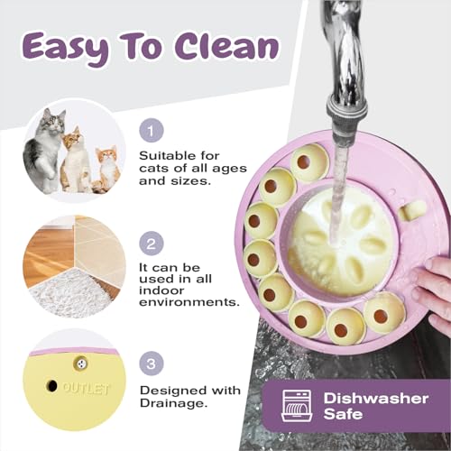 Cat Puzzle Toy for Cats Indoor, Slow Feeder Bowl for Fast Eaters, Interactive Kitten Enrichment Pink Toy - color: purple