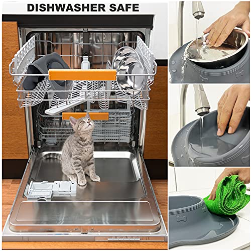 Dog Food Bowls Stainless Steel Dog Food and Water Bowl Set, Dog Dishes No Spill Non Slip Silicone Mat, Dog Bowls for Small Medium Size Dogs Cat Puppy Pet Food Feeding Bowls, Grey, 12oz - color: Grey, size: 1½ Cup/12 oz each