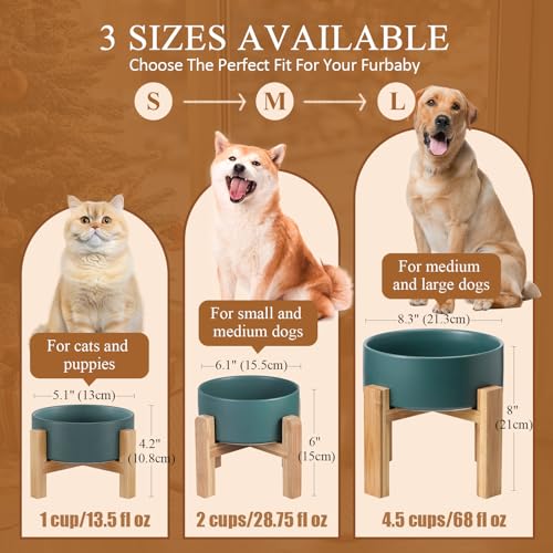 Yellow Ceramic Elevated Raised Cat Bowl with Wood Stand No Spill Pet Food Water Feeder Cats Small Dogs - color: Yellow, size: Medium Dog Bowls 850ML*1