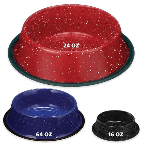 Palz&Co Speckled Stainless Steel Dog Bowl with Non Slip, No Spill Base, Pet Bowl for Food & Water (Red, Medium 32 Oz) - size: Red 32 Oz