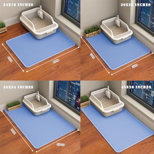 HCY&WLD Cat Litter Mat, Honeycomb Double Layer Cat Litter Trapping Mat, Waterproof Urine Proof Non-Slip, Scatter Control, Less Waste, Easier to Clean (Blue, 35" X 24") - color: Blue