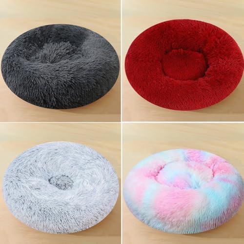 Calming Large Dog Bed & Cat Bed, 43 Inch Anti-Anxiety Donut Dog Cuddler Cat Bed, Warming Cozy Soft Dog Round Bed, Fluffy Faux Fur Machine Washable Pet Cushion for Medium Dogs & Cats (Blue White) - color: Blue White, size: 43.0"L x 43.0"W x 8.0"Th /Round 1