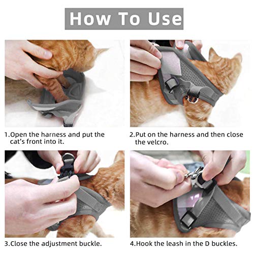 Cat & Dog Vest Harness - All Weather Mesh, Reflective Strap, Step-in Adjustable for Small Cats & Dogs (Gray, S) - color: Gray, size: Small (Chest: 11"-13")