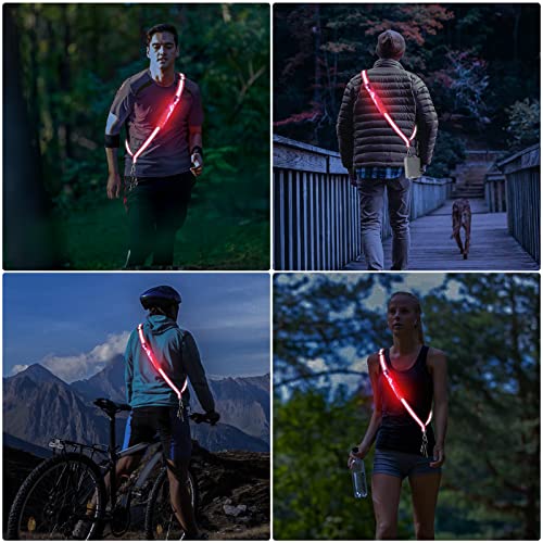 LED Belt Reflective Sash for Walking at Night, High Visibility Adjustable Night Running Safety Gear Rechargeable LED Light Up Running Belt Reflective Gear for Runners Walkers Men Women - color: red