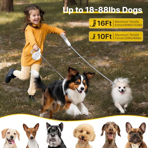 16Ft Auto-Brake Retractable Dog Leash for Middle Large Dogs 360° Tangle-Free Strong Nylon Tape and Ergonomic Anti-Slip Soft Handle One-Handed Brake Pause Lock - size: 16 Ft Auto-Brake Retractable Dog Leash