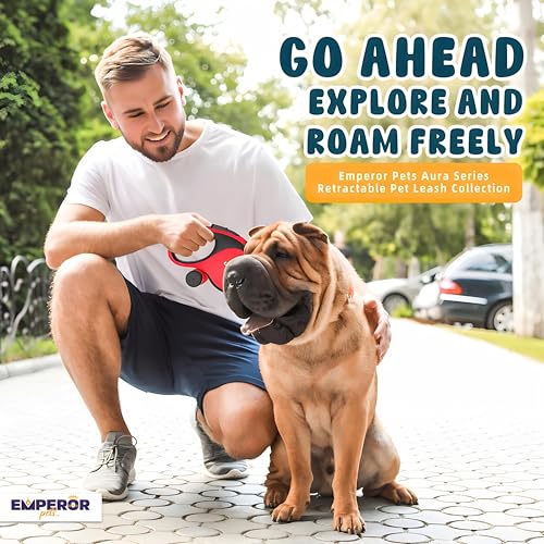 26 ft Retractable Dog Leash Red - Heavy Duty Retractable Pet Leash with Anti-Slip Grip for Medium to Large Dogs up to 110 lbs -Aura BR26 - color: Red, size: 26 ft
