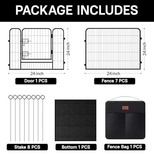 PJYuCien Dog Playpen Plus Storage Bag, 24" H 8 Panels Puppy Pen with Square Bottom, Heavy Duty Dog Fence for Puppies/Small Dogs - style: 8-Panels 24.0"W
