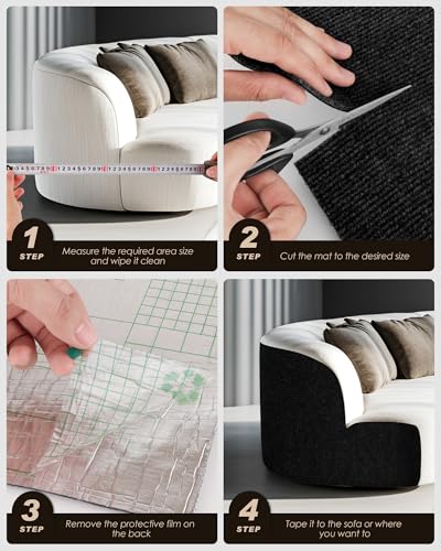 Cat Scratch Furniture Protector, Trimmable Self-Adhesive Carpet, DIY Climb Cat Scratcher Mat for Covering Cat Tower and Couch Protector from Cat Claws (78.7x15.8in Black) - color: Black