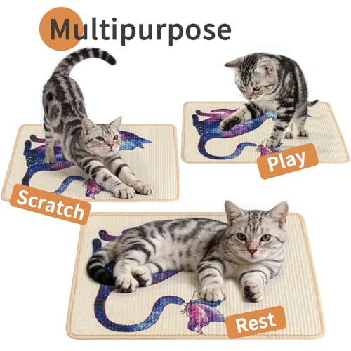 Sisal Cat Scratcher Mat Cat Wall Scratcher for Indoor Scratch Pad Wall Mounted Scratching Post to Protect Couch Carpet Furniture 23.6"x15.7" (Purple Butterfly Cat) - color: Purple Butterfly Cat